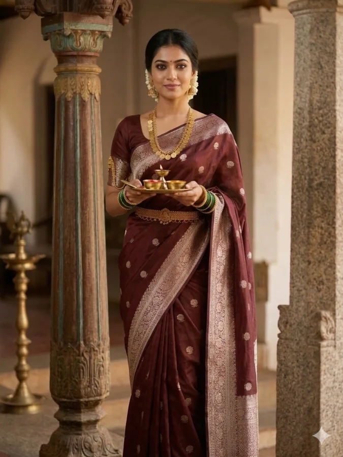 Aab Makhmal Vol 1 Maroon Soft Silk Saree with Jacquard Work | Rich Pallu Festival Wear Saree with Contrast Blouse
