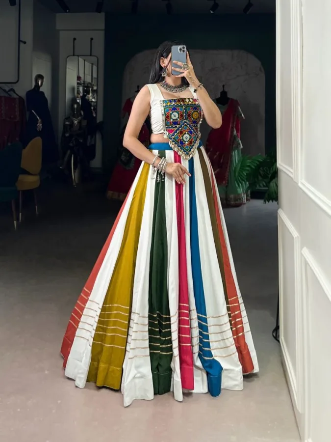 Women's Pure Rayon Mirror Gamthi Work Lehenga Choli | Traditional Wear | Stitched Lehenga & Blouse