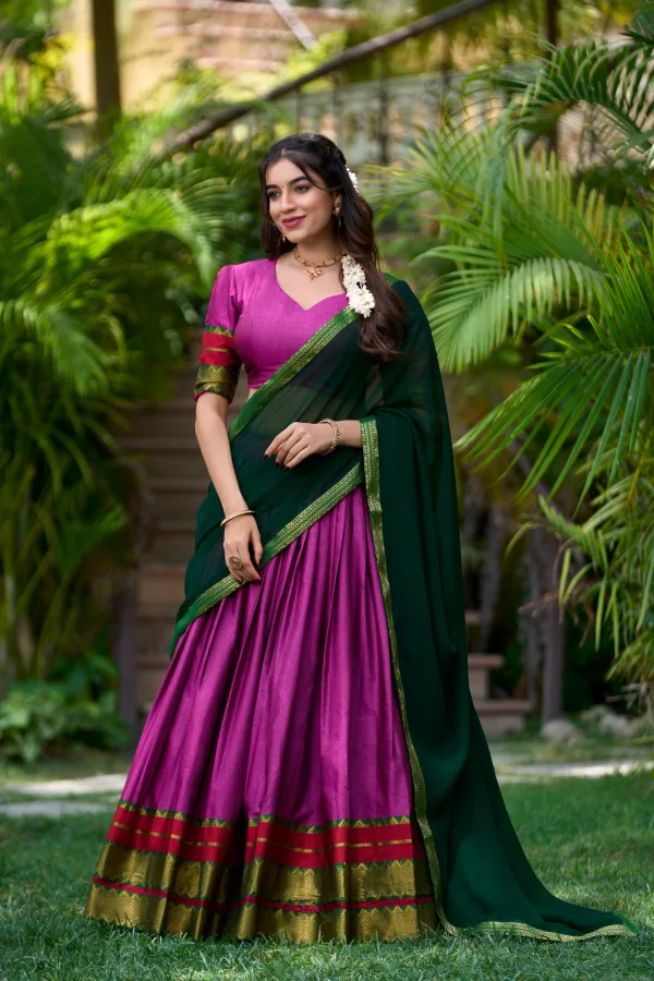 Women's Poly Cotton Zari Weaving Traditional Lehenga Choli with Georgette Dupatta (Semi-Stitched)