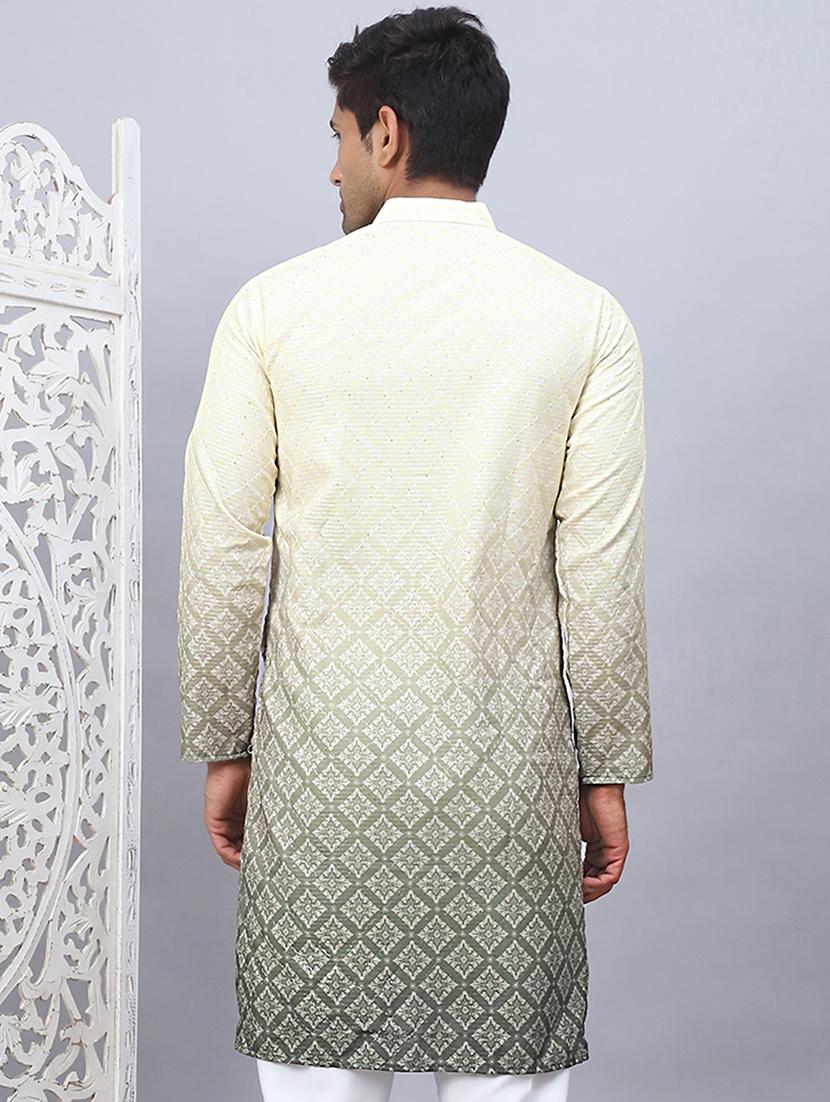 Premium White Cotton Kurta â€“ Laheria Weaving, Multi-Meena Design, Style Look