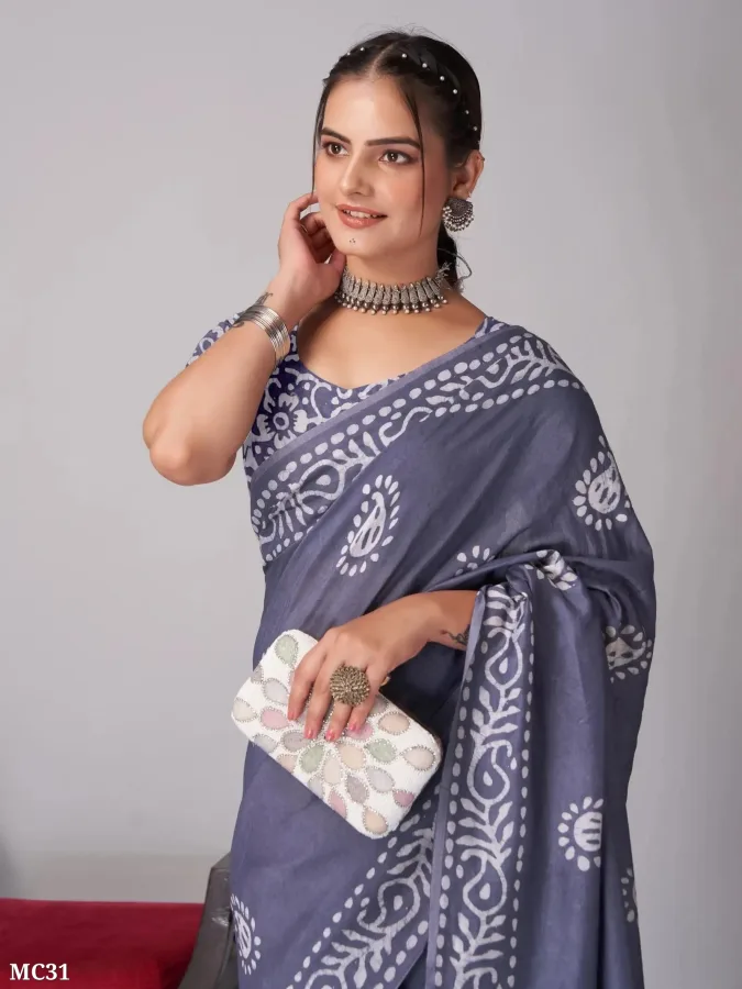 Batik Printed Cotton Saree with Blouse Piece | Floral & Paisley Design Ethnic Saree for Women | MNR Creation