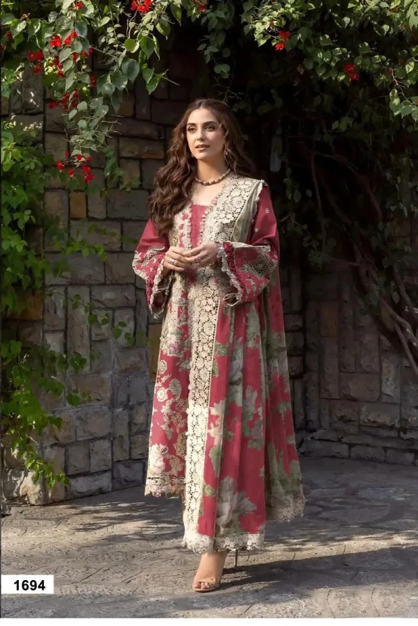 Cotton Chikankari Embroidered Maroon Salwar Suit with Kota Dupatta