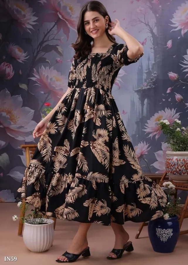 Women Long Midi Crepe Black Summer Dress | Stylish Casual Dress (M, L, XL) | Indohub India