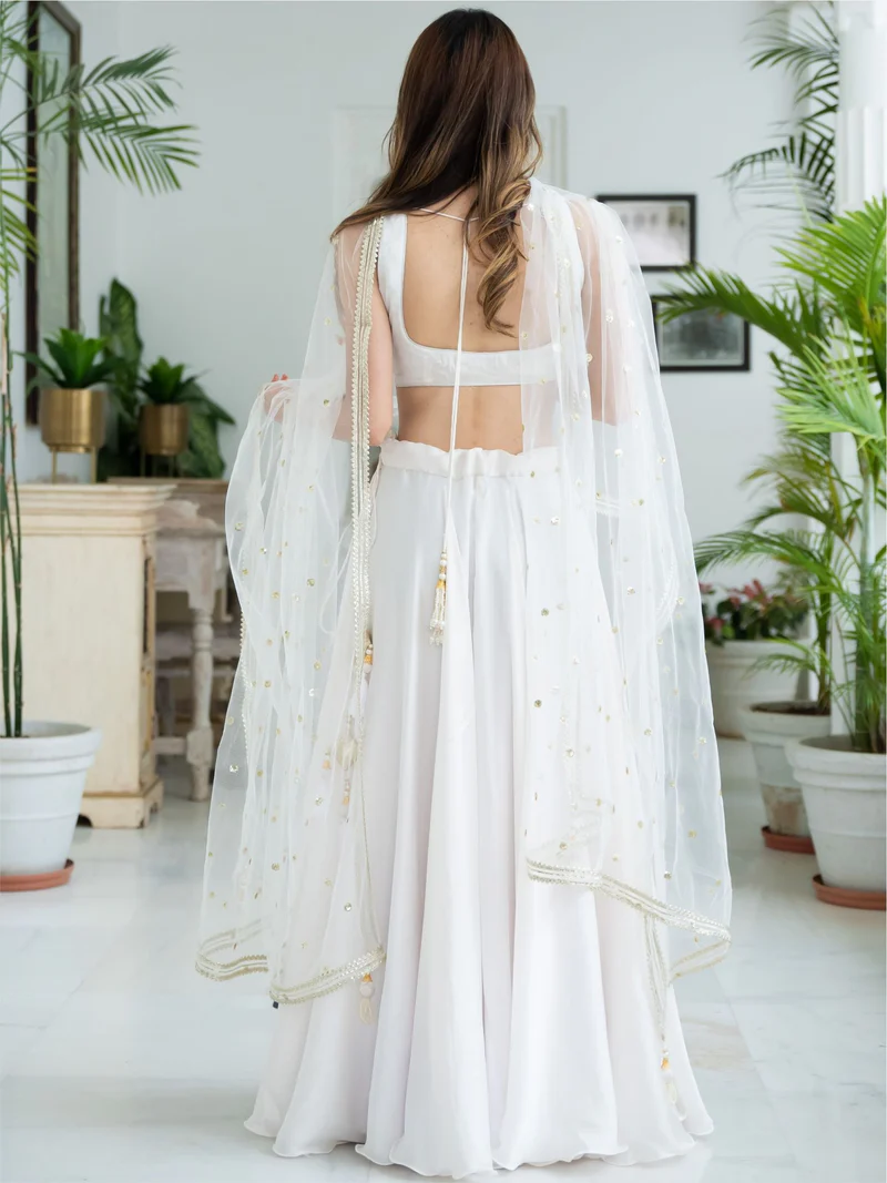 White Silk Lehenga Set