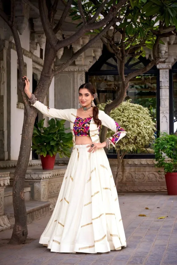 Women's Pure Rayon Mirror Gamthi Work Lehenga Choli | Sequins Traditional Wear | Stitched Lehenga & Blouse