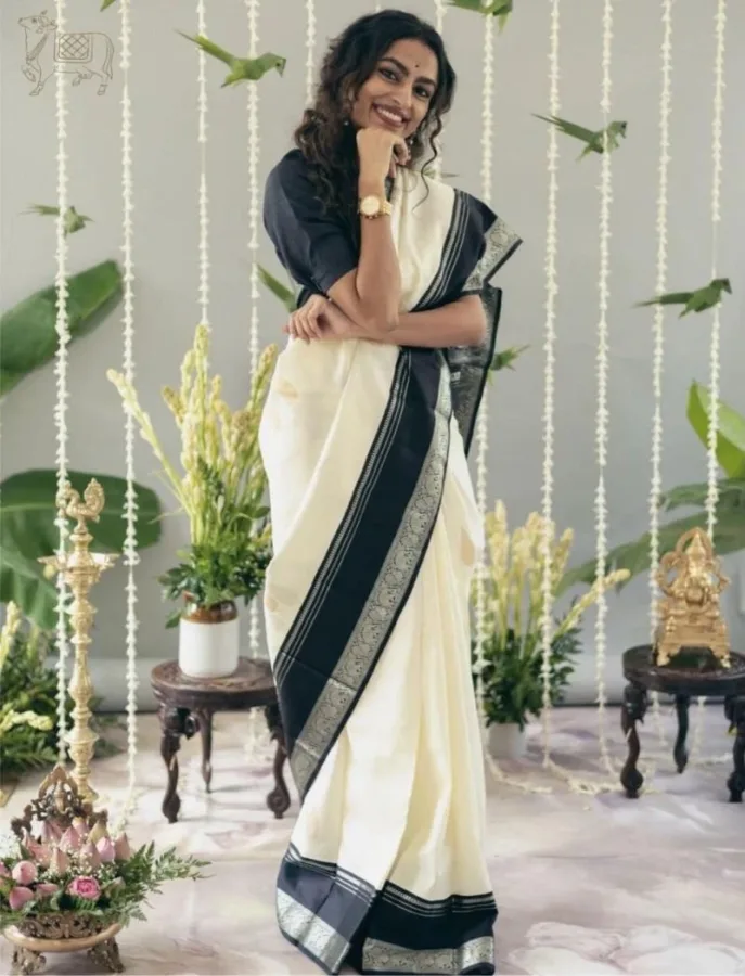 Sumitra Handmade Women's Soft Lichi Silk Jacquard Work Saree with Rich Pallu & Unstitched Blouse | Festival Wear