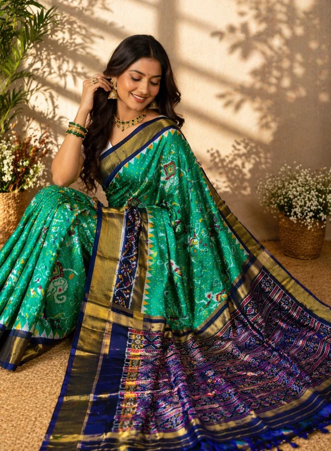 Pochampalli Designer Dolla Silk Saree | Jacquard Border Printed Saree with Blouse Piece | Sumitra Handmade