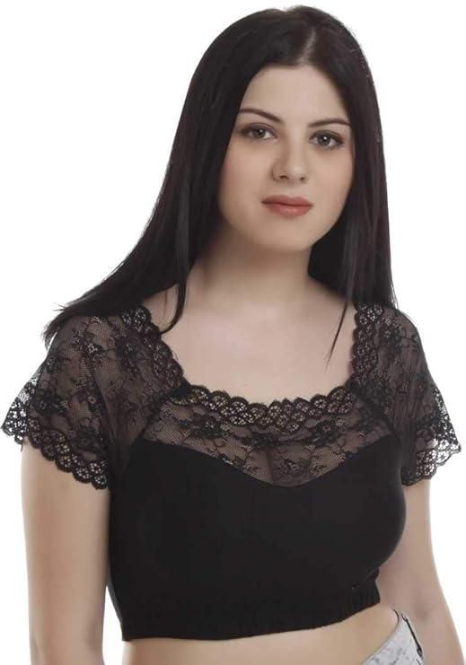 Women's Spandex Short Sleeve Readymade Blouse (Black)