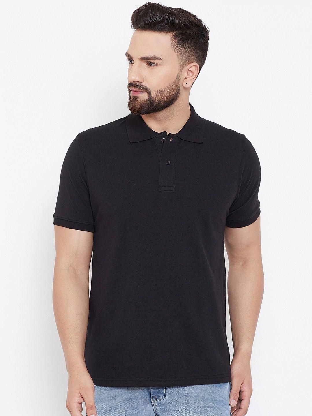 Cotton Blend Solid Half Sleeves Polo Black T-Shirt