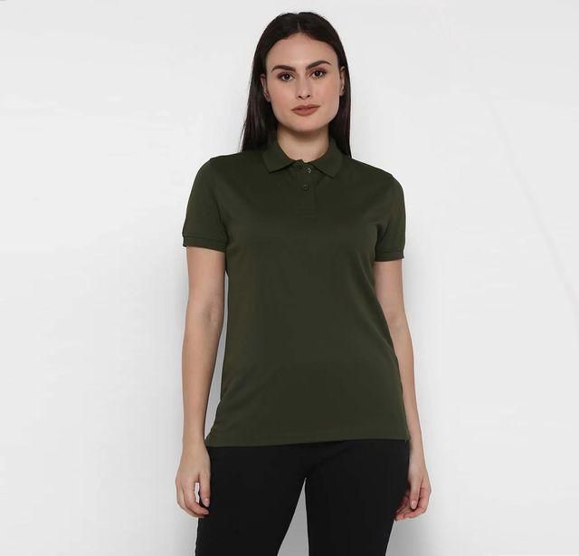 Bottle Green Cotton Blend Polo Neck Tshirt