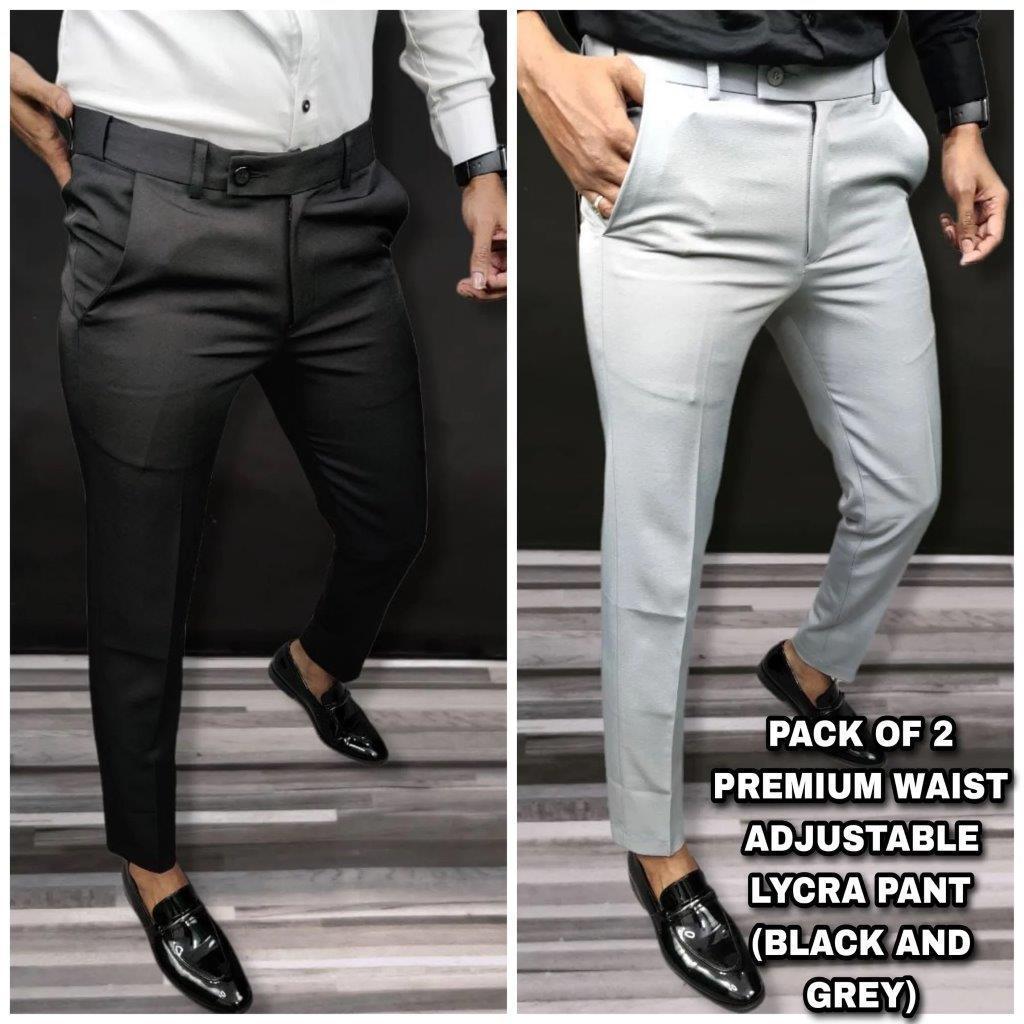 Men’s SHM Blend Solid Slim Fit Formal Trousers (Pack of 2) – Stretchable Office Wear Pants