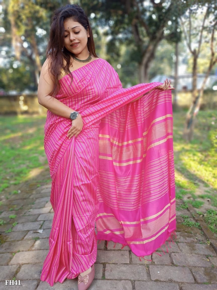 Exclusive Pink Cotton Silk Handloom Saree with Blouse Piece | Fulia Handloom | Elegant Traditional Saree for Women