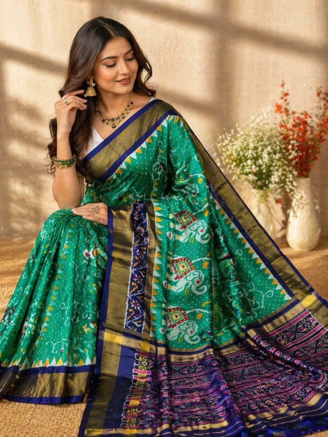 Pochampalli Designer Dolla Silk Saree | Jacquard Border Printed Saree with Blouse Piece | Sumitra Handmade