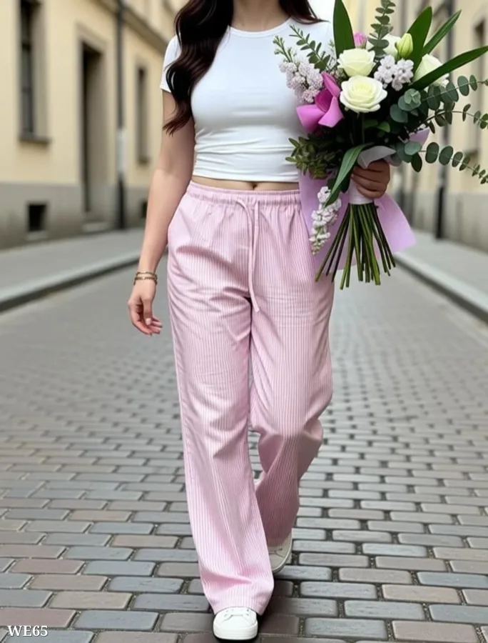 Women’s  Cotton Straight Fit Pants with Elastic Waistband | Comfortable Daily Wear Lower | Sumitra Handmade