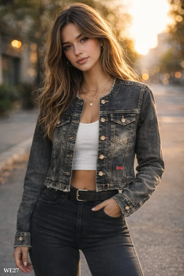 Women’s Imported Denim Crop Jacket | Stylish Collarless Short Jacket for Casual Wear | Sumitra Handmade