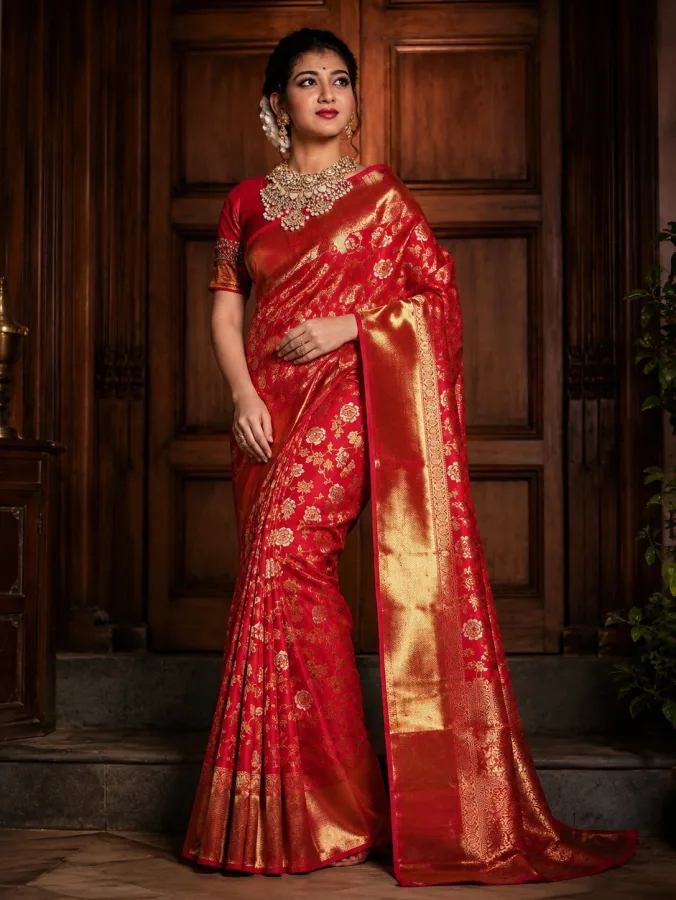 Women's Soft Lichi Silk Jacquard Work Saree with Unstitched Blouse | Ceremonial & Traditional Wear